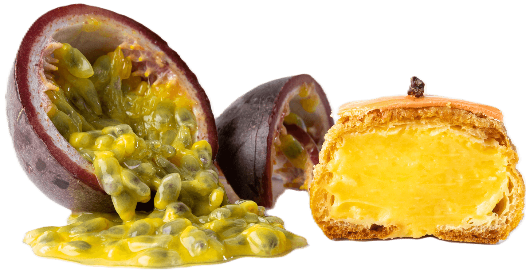 Chou fruit de la passion coupé en deux — La Chouterie